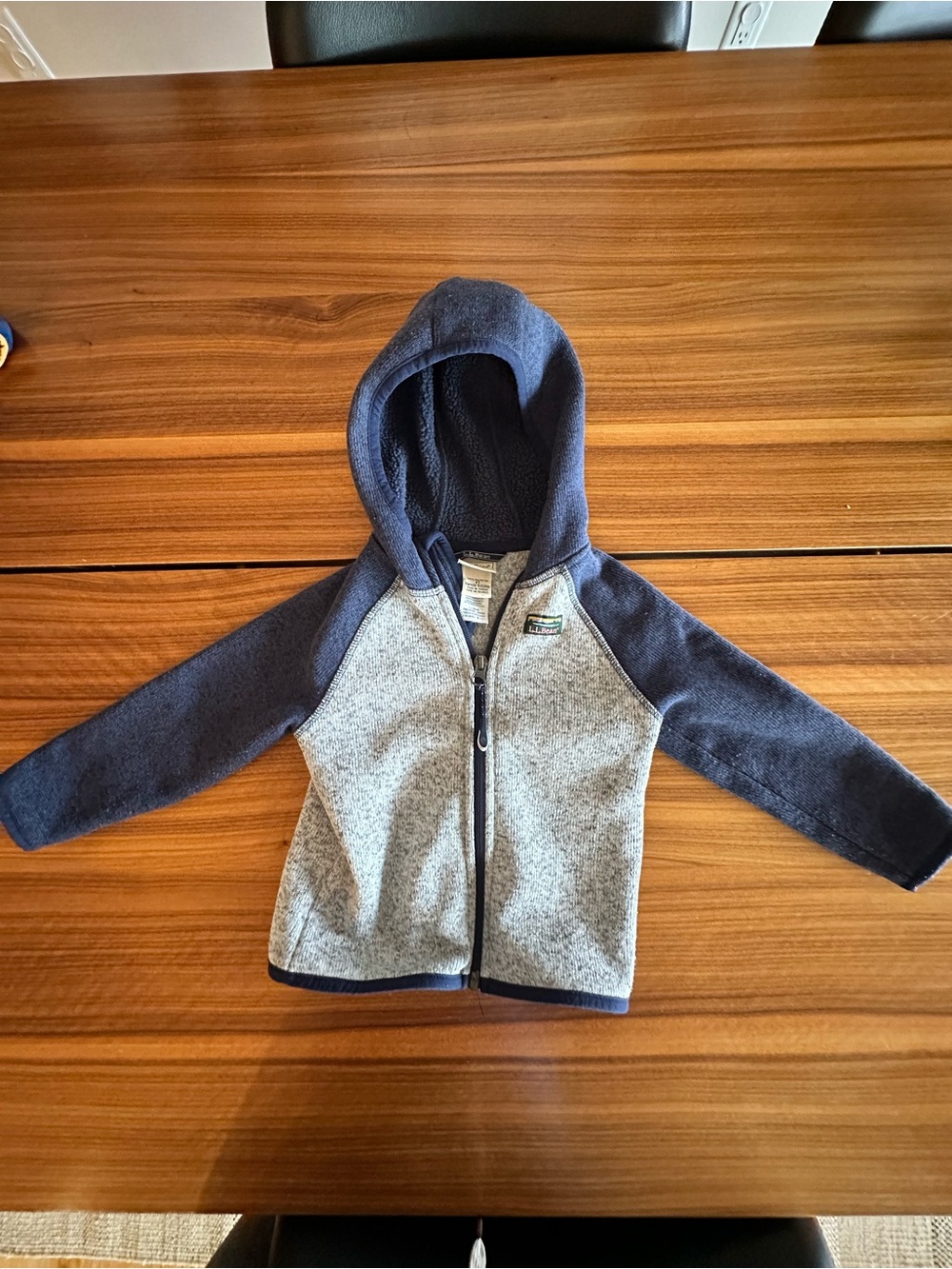 LL Bean Hooded Zip-Up Fleece Jacket - Navy & Heather Gray 2T